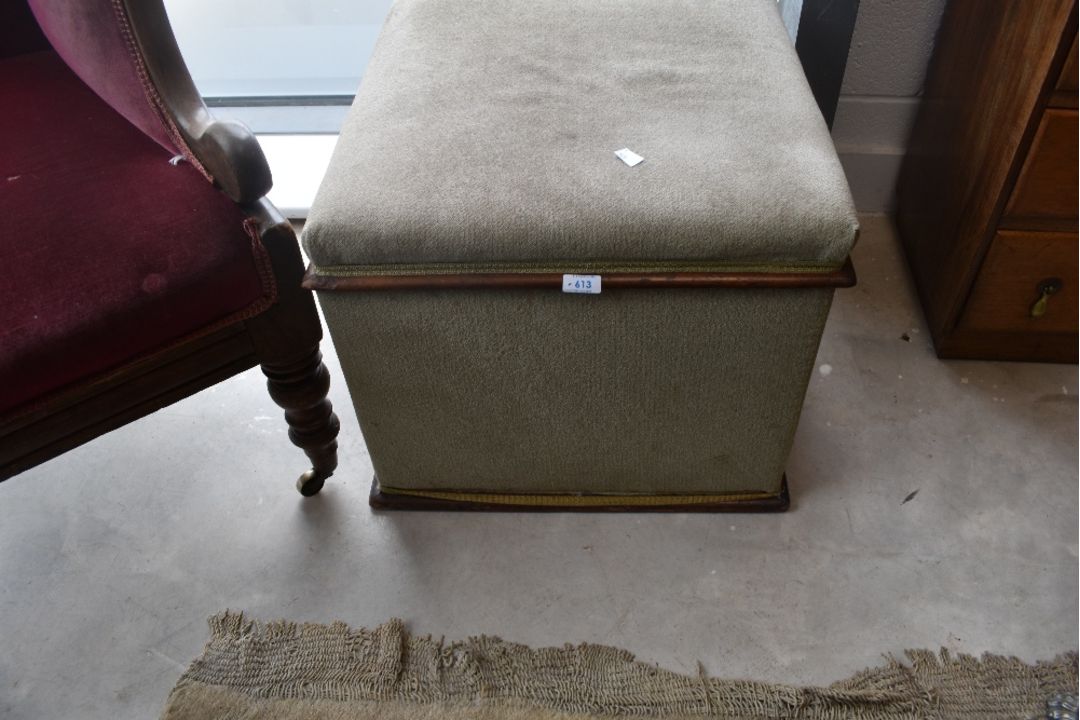 A Victorian and later ottoman stool having mahogany edging and dralon upholstery, approx - Image 1 of 2
