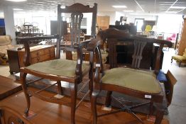 Two Edwardian mahogany salon chairs, being carver and corner