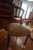 A Harlequin set of five (three, one and one) Victorian mahogany railback salon chairs , all with