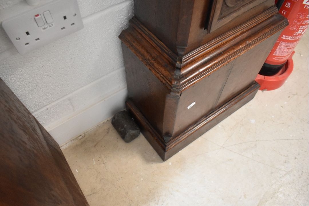A late 18th Century and later oak long cased clock, having 30hr movement with faux winding holes, - Image 3 of 4