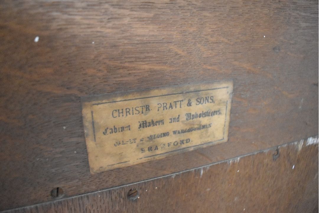 A Victorian oak bookcase in the Gothic style, labelled to reverse for Christopher Pratt & Sons, - Image 9 of 9