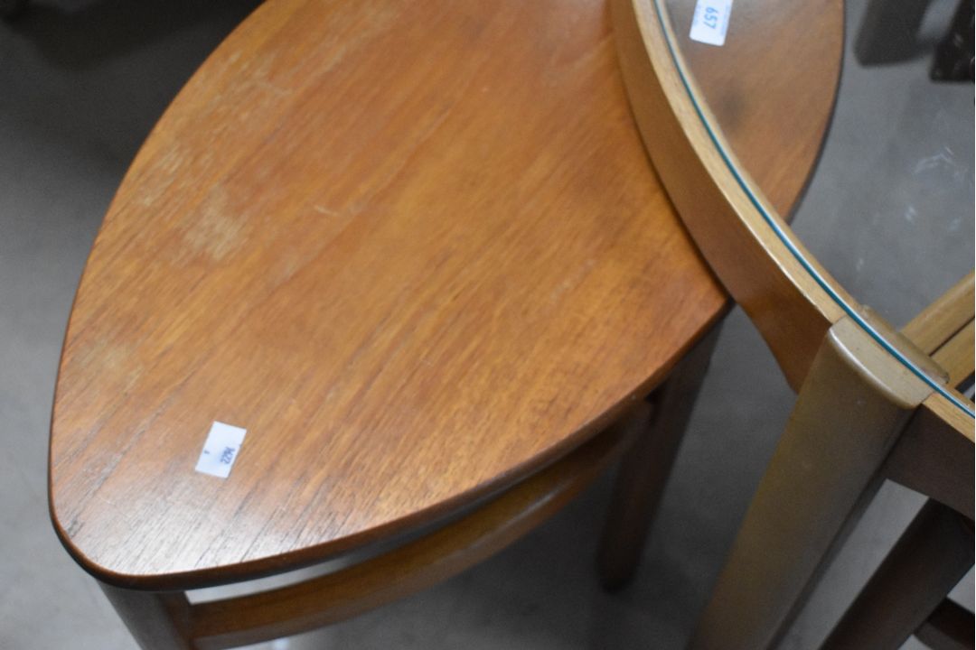 A vintage mid century (1960s Danish style) teak Nathan Trinity circular glass coffee table nest of - Image 2 of 3