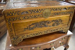A modern Chinese style camphor wood bedding box, dimensions approx. width 88 depth 42 height 46cm