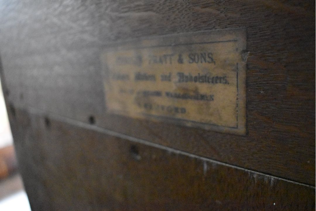 A Victorian oak bookcase in the Gothic style, labelled to reverse for Christopher Pratt & Sons, - Image 2 of 9