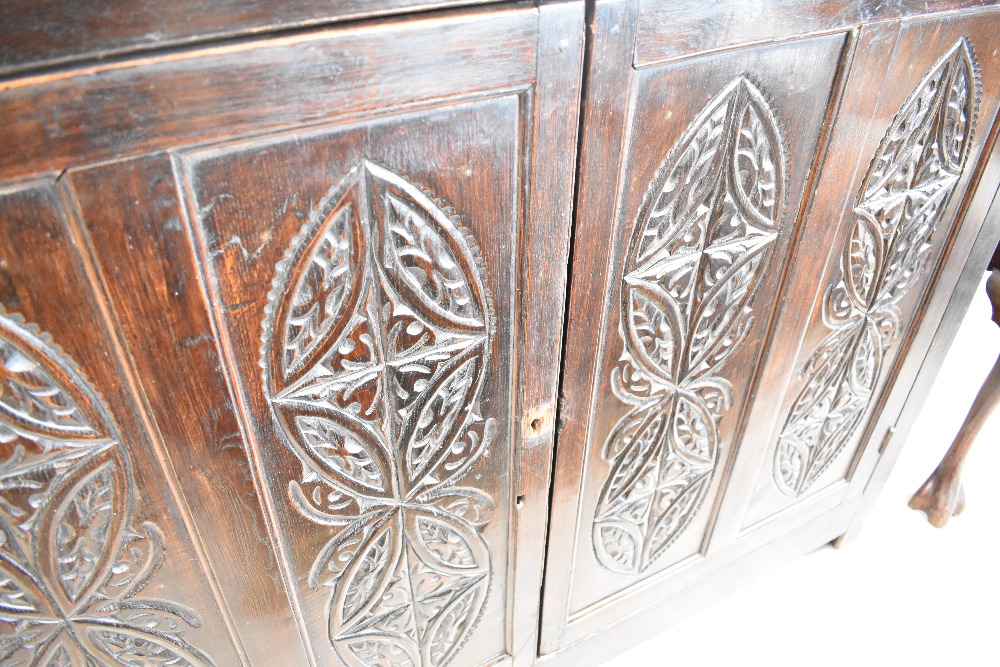 A period oak court cupboard of typical design with foliate carving throughout, dimensions approx. - Image 3 of 3