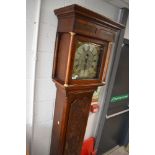 A late 18th Century and later oak long cased clock, having 30hr movement with faux winding holes,