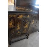 A vintage Japanesque Cabinet , possibly previously a gramophone cabinet that been converted having