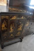A vintage Japanesque Cabinet , possibly previously a gramophone cabinet that been converted having