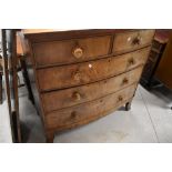 A Victorian mahogany bow fronted chest of two over three drawers, approx. Width 106 depth 50