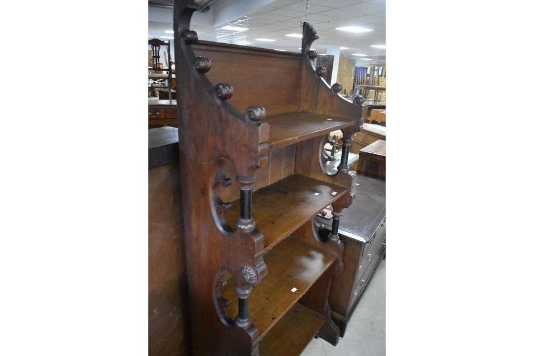 A Victorian oak bookcase in the Gothic style, labelled to reverse for Christopher Pratt & Sons, - Image 1 of 9