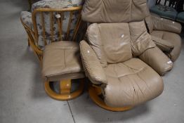 A Stressless recliner armchair and footstool in cream leather on light beech frame