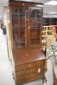 An early 20th Century mahogany bureau bookcase, height approx. 200cm, width 74cm, depth 46cm