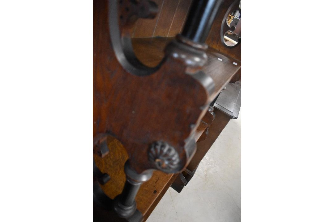 A Victorian oak bookcase in the Gothic style, labelled to reverse for Christopher Pratt & Sons, - Image 3 of 9