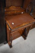 A Victorian Davenport style writing desk of small proportions, width 53cm
