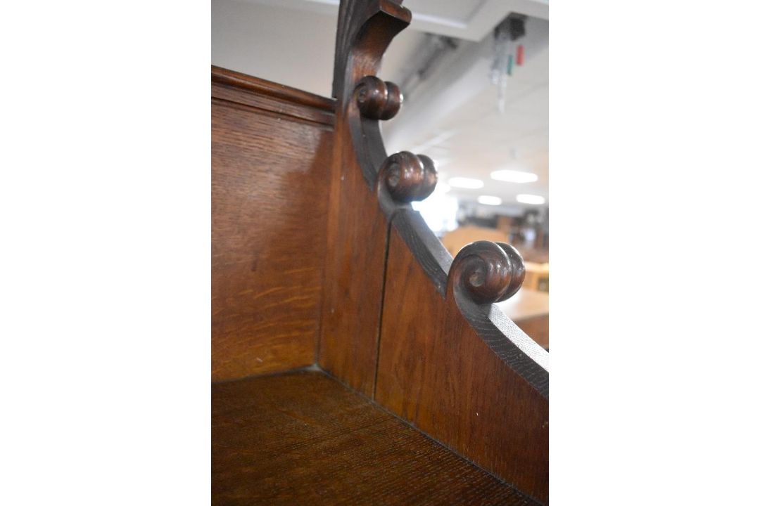 A Victorian oak bookcase in the Gothic style, labelled to reverse for Christopher Pratt & Sons, - Image 4 of 9