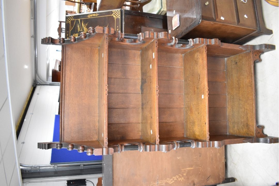 A Victorian oak bookcase in the Gothic style, labelled to reverse for Christopher Pratt & Sons, - Image 6 of 9