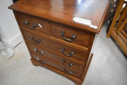 A reproduction yew wood dwarf chest of two over three drawers, dimensions approx. width 60 height 72