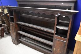 A period oak dresser top having open style back, dimensions approx. W191 H122 D23cm and a period oak