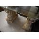 A pair of resin stonework console table legs of ornate form , having glass top, overall dimensions - Image 1 of 2