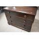 A Victorian dark stained pine chest of three long drawers, having shaped ledge back and turned - Image 1 of 4
