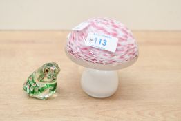 A small 20th-century Wedgwood studio glass mushroom, having pink speckled decoration; sold with a