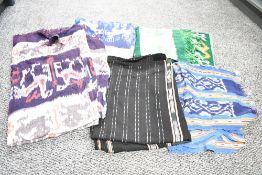 Five 20th century Indonesian Ikat Hinggi cloths, sarong or hangings, depicting shrimp, deer,