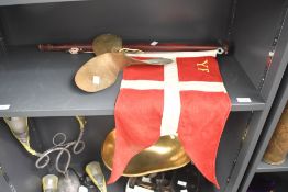 Of maritime interest, a 20th-century brass boat propeller; sold with a vintage swallow-tailed