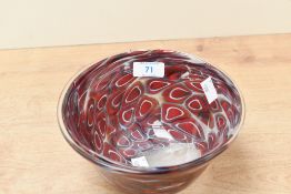 A 20th-century John Ditchfield of Glassform Limited art glass bowl, featuring red pulled can