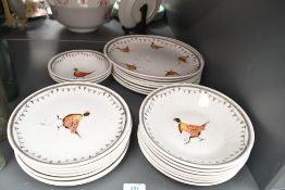 A quantity of Queens after Alex Clark 'wildlife' series tableware, to feature a central pheasant