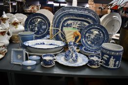 A large selection of 19th to early 20th-century blue and white transfer tableware, to feature a