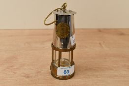 A miniature 20th-century brass and stainless steel Eccles Protector miners lamp after Protector Lamp