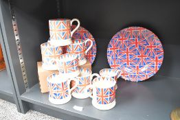 A selection of contemporary Emma Bridgewater pottery Union Jack '25th Anniversary' tablewares, to