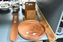A quantity of mid to late 20th-century woodwork, to feature a large Burr elm hand turned centrepiece