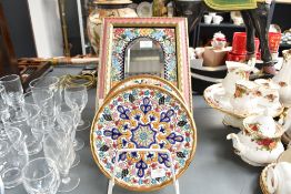 A mid 20th-century Spanish Cearco mirror with two decorative plates, to feature a selection of