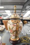 A late 20th-century Japanese Satsuma-style porcelain table lamp, of ginger jar-form, featuring