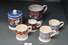 A selection of Emma Bridgewater pottery, to feature 'Robin in a starry night' half pint mug, miniat