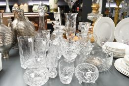 A selection of late 19th to early 20th-century crystal cut glass ware, to feature vases, three