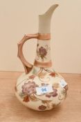 An early 20th-century German Rudolstadt Works porcelain floral ewer, featuring hand painted floral