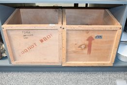 Two vintage wooden crates, (2), sold as seen.