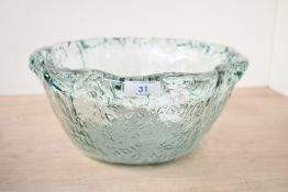A large mid to late 20th-century San Miguel by Vidrios-style recycled glass bowl, featuring a