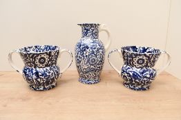 Three pieces of Emma Bridgewater pottery 'Blue Wallpaper' wares, featuring deep blue floral and foli