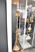 A fine Victorian Hinks and Sons of London 'Round Wick' brass floor standing oil lamp, featuring an