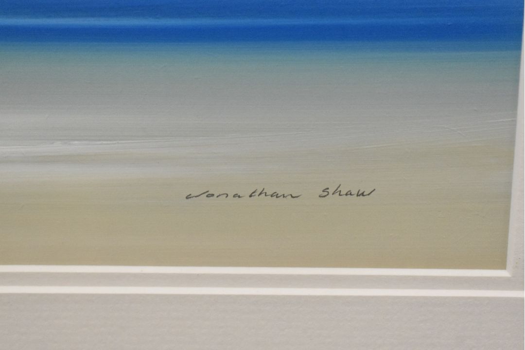 Jonathan Shaw (British Contemporary) Acrylic on board, a coastal scene with sweeping sky, signed - Image 3 of 3