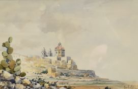 A pair of 20th Century watercolours, coastal scenes depicting the island of Malta, signed and