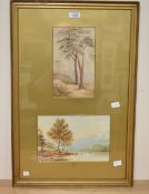 Two 19th century English school watercolours (diptych) a study of trees and lake scene with