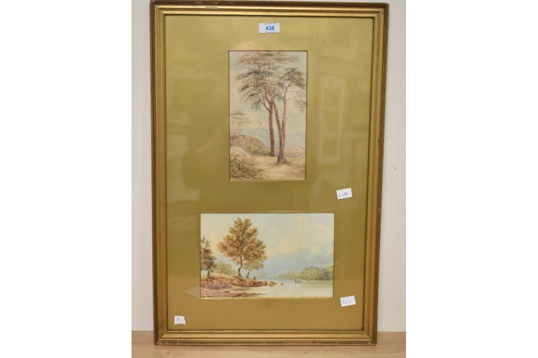 Two 19th century English school watercolours (diptych) a study of trees and lake scene with - Image 1 of 4