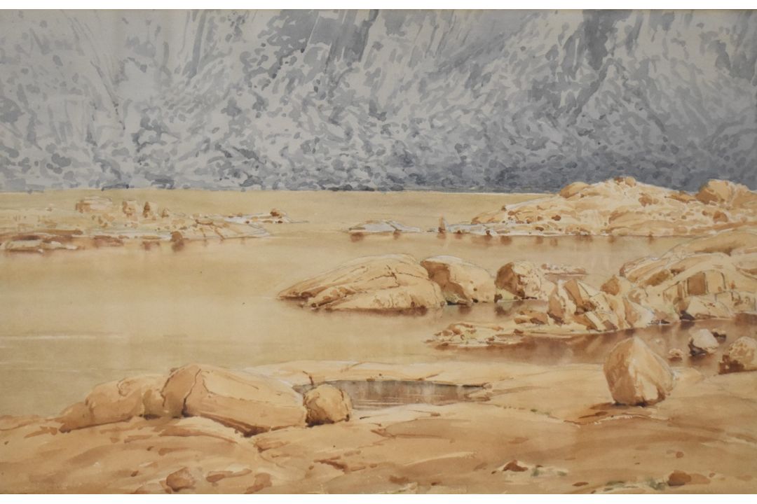 Bernard Eyre Walker (British 1886-1972) watercolour, coastal sands at low tide, signed lower left, - Image 1 of 4