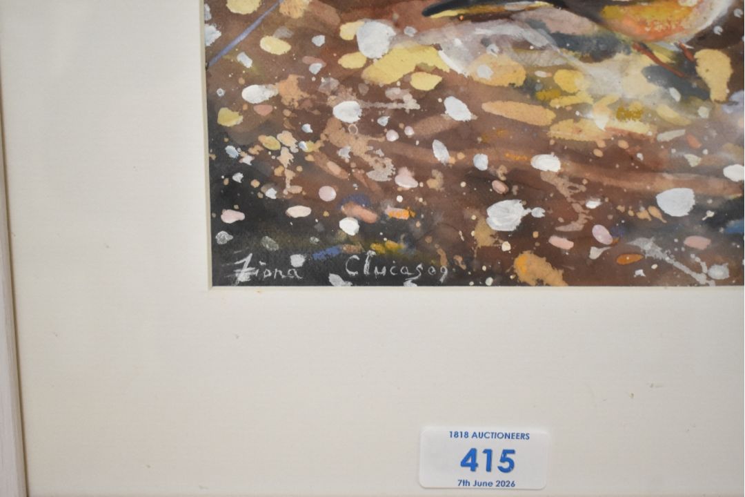 *Local Interest* Fiona Clucas (British Contemporary) Mixed media on paper 'Chaffinch, snow Falling', - Image 3 of 4