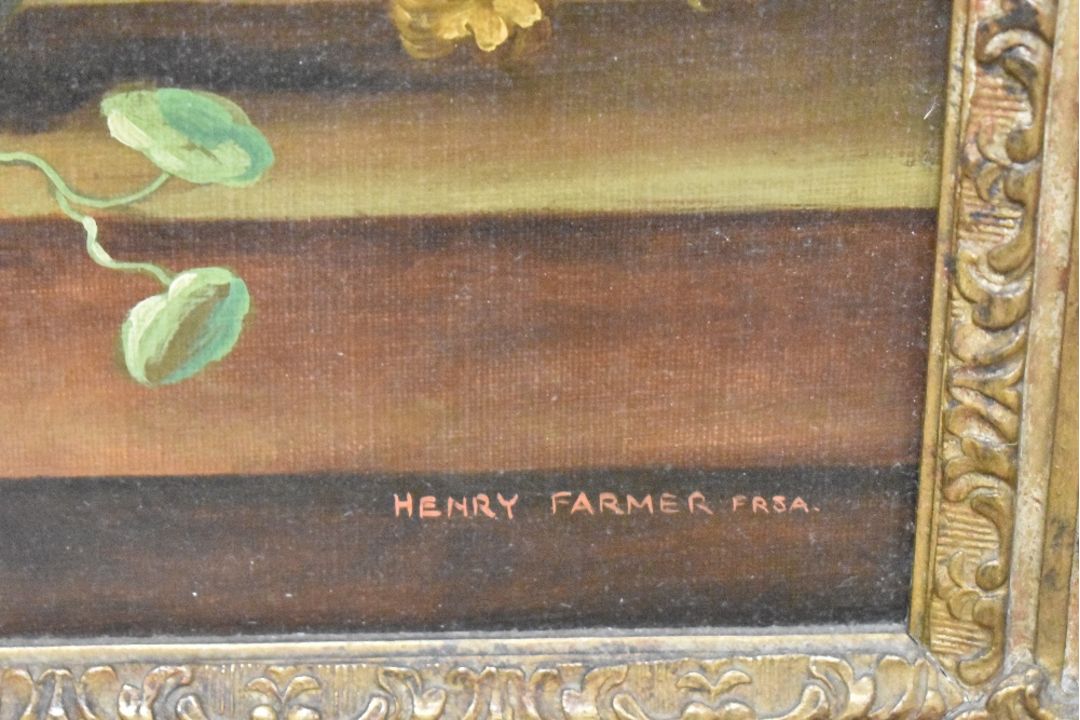 Henry Farmer FRSA (British 19th/20th Century) Oil on canvas, a still life study of a vase of flowers - Image 3 of 5
