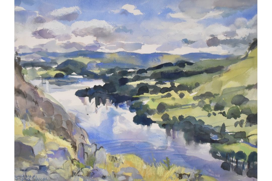 *Local Interest* Fiona Clucas (British Contemporary) Mixed media on paper 'View Over Ullswater', - Image 1 of 5